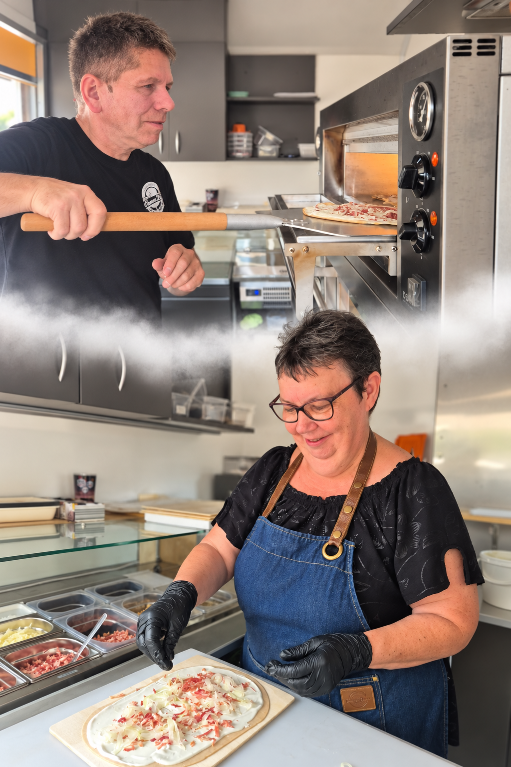 Manfred und Edith vor dem Flamm2Go-Foodtruck